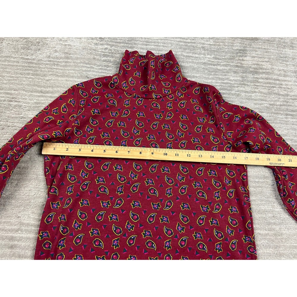 Youngland Turtleneck Women M Burgundy Paisley Floral Vintage 90s Long Sleeve Top - Picture 6 of 14